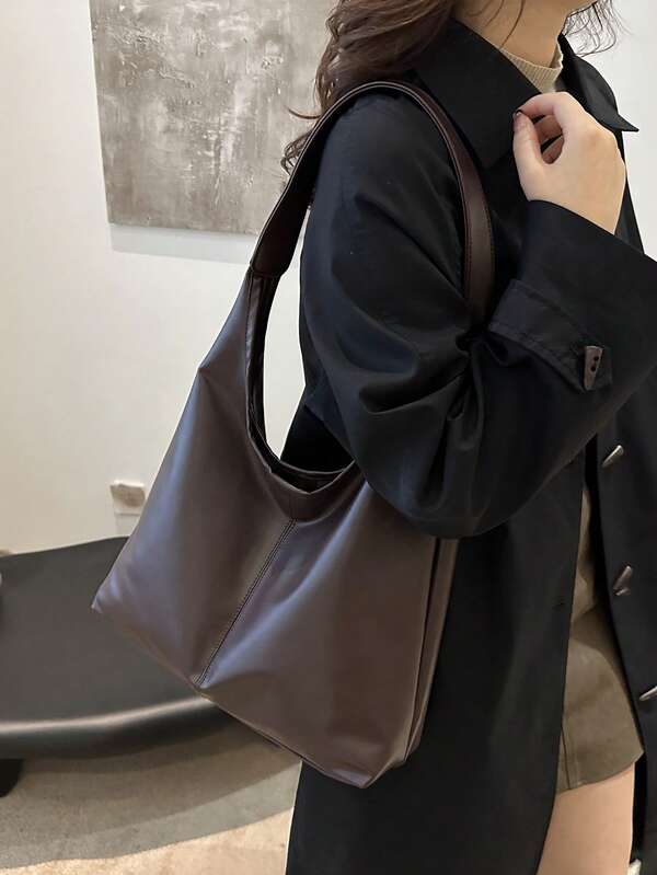 Solid Color Underarm Tote Bag