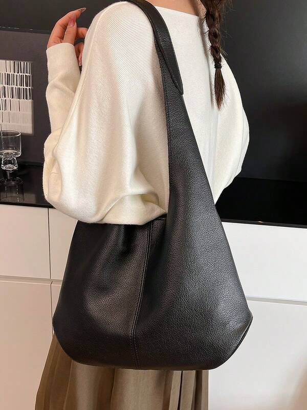 Solid Color Underarm Tote Bag