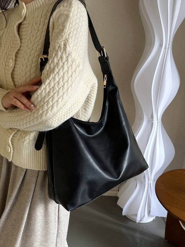 Solid Color Underarm Tote Bag