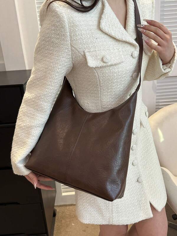 Solid Color Underarm Tote Bag
