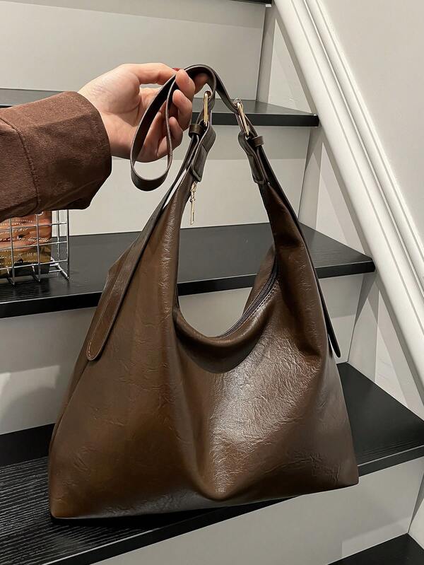 Solid Color Underarm Tote Bag