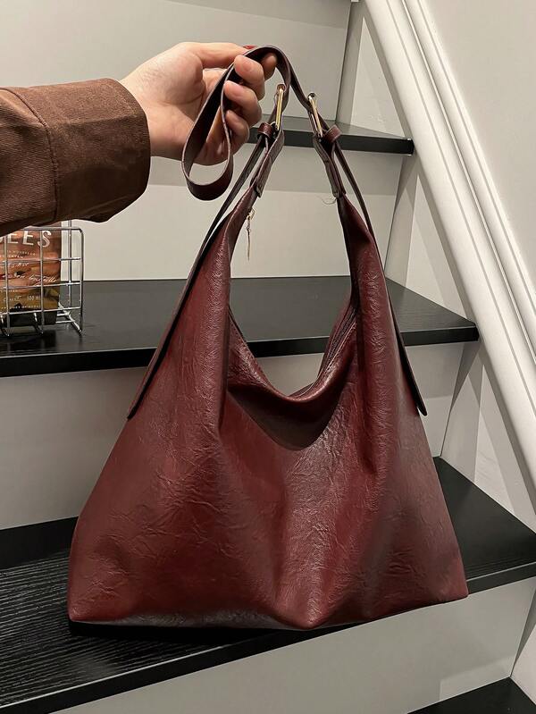 Solid Color Underarm Tote Bag