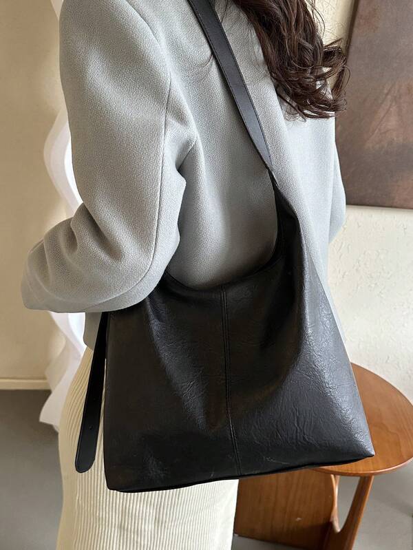 Solid Color Underarm Tote Bag