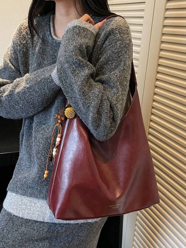 Solid Color Underarm Tote Bag